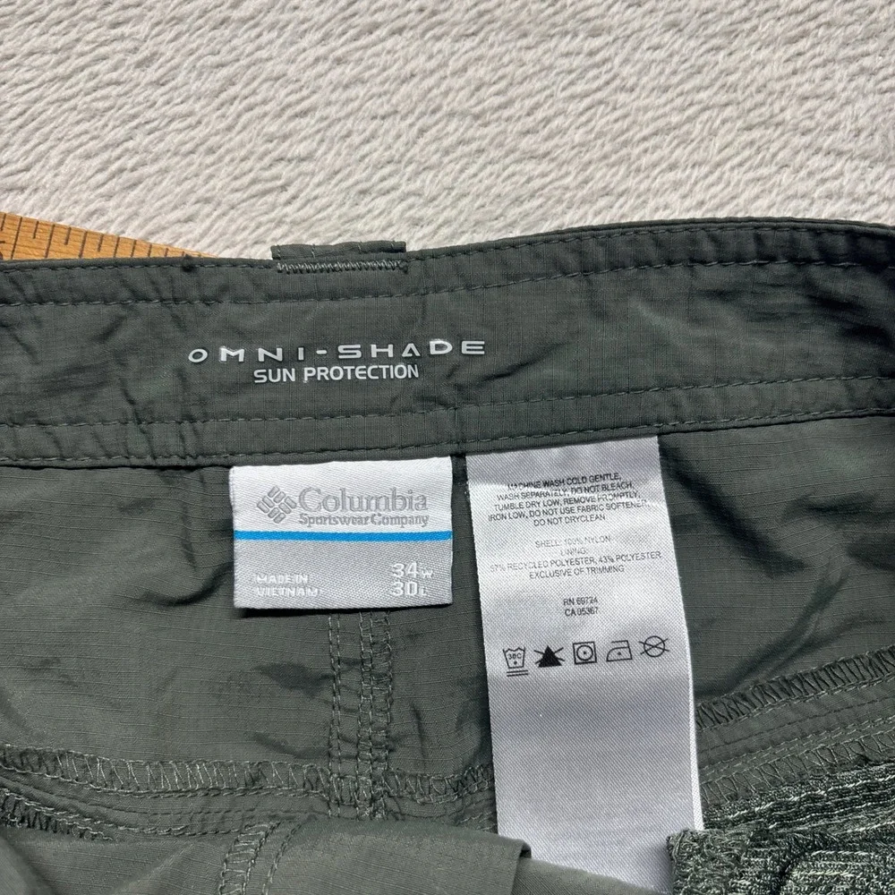 Columbia Silver Ridge Convertible Cargo Pants Mens 34x25 Green Cropped Capri 3/4